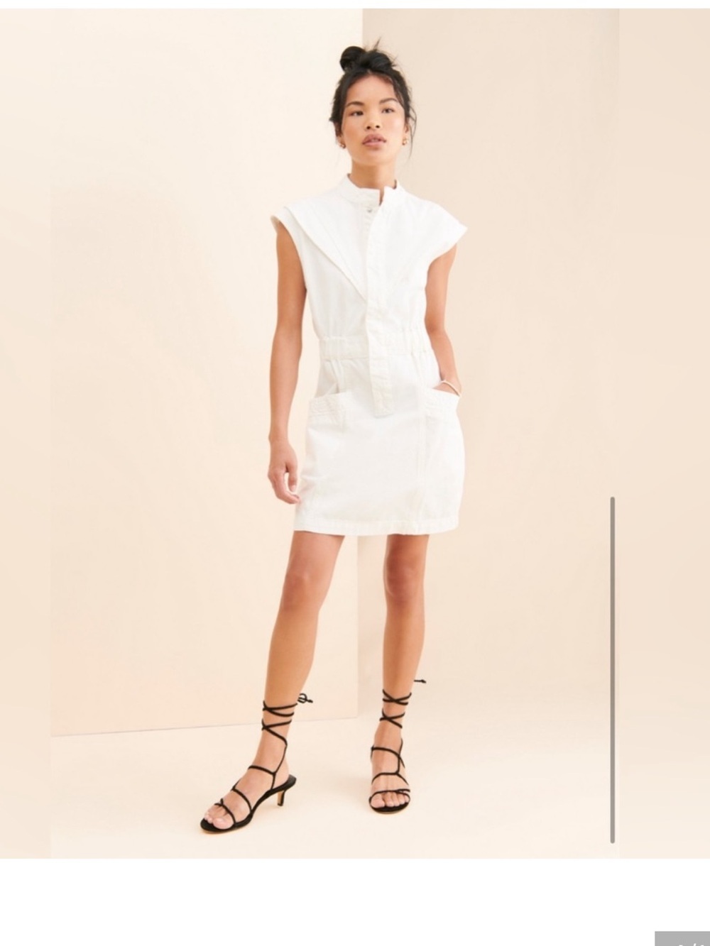 Aureta Denim Mini Moto Dress XS Ivory White Utility Pocket Cotton Dress